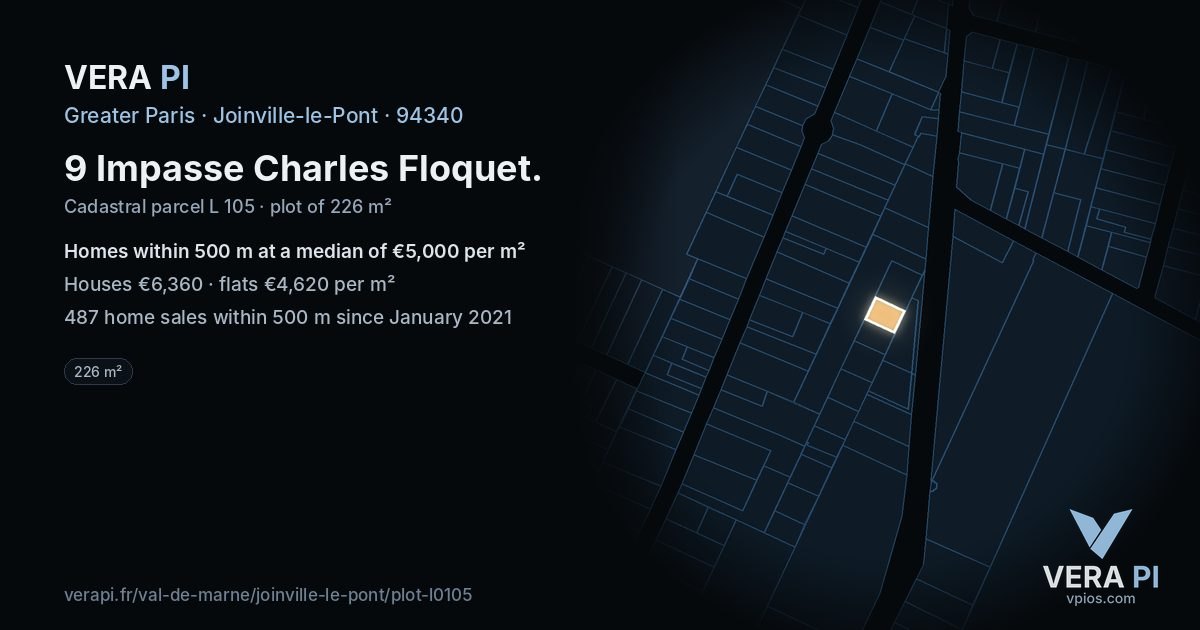 9 Impasse Charles Floquet, Joinville-le-Pont at night – the plot lit, the parcels around coloured by the prices near them