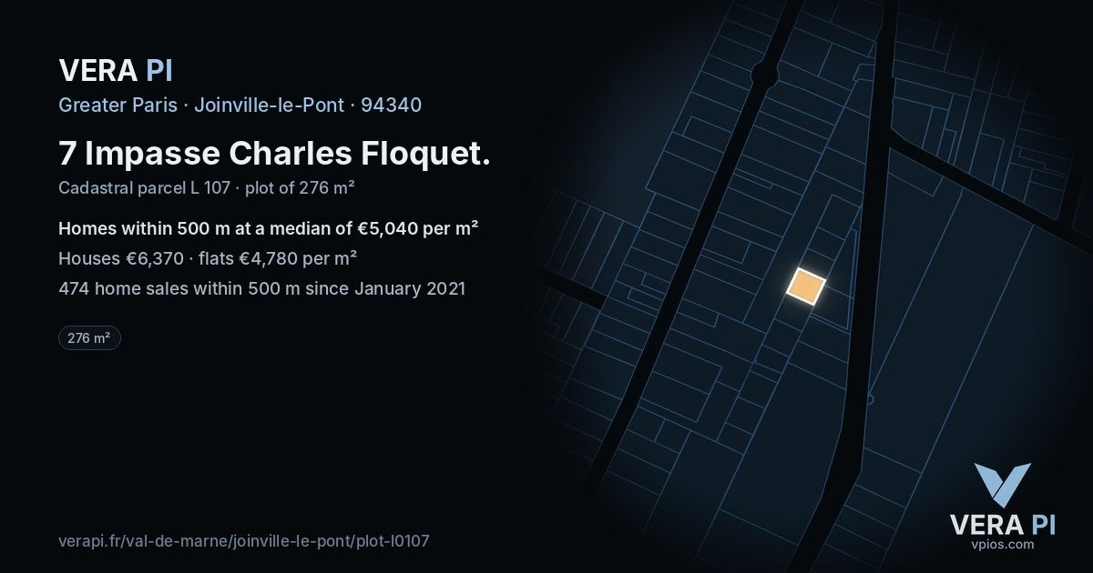 7 Impasse Charles Floquet, Joinville-le-Pont at night – the plot lit, the parcels around coloured by the prices near them