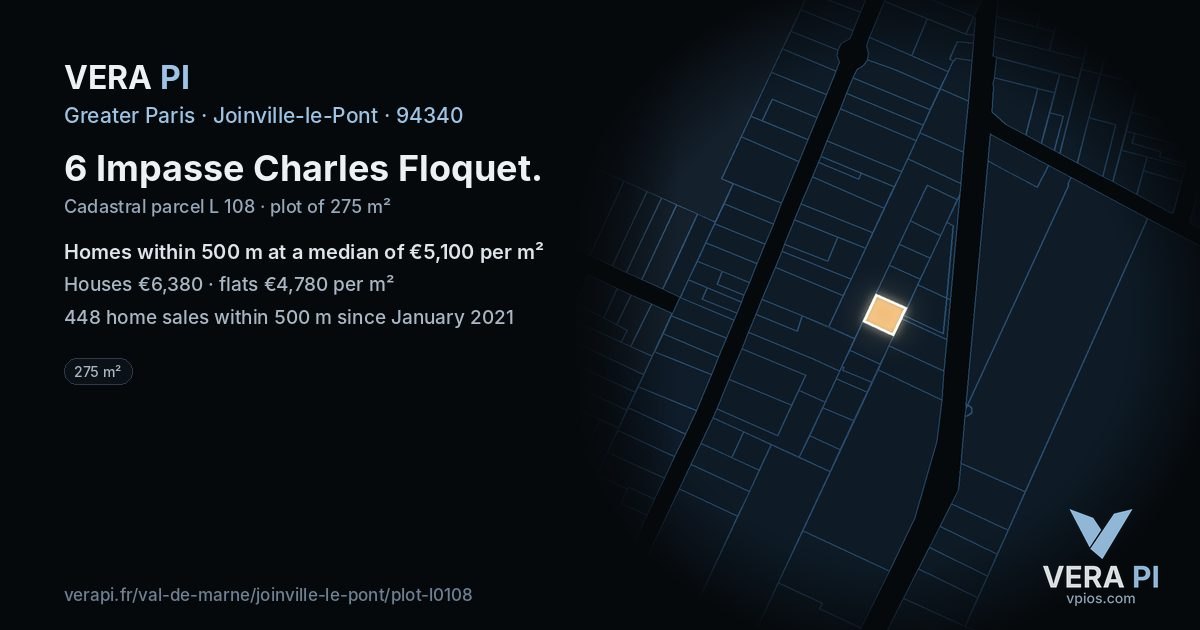 6 Impasse Charles Floquet, Joinville-le-Pont at night – the plot lit, the parcels around coloured by the prices near them