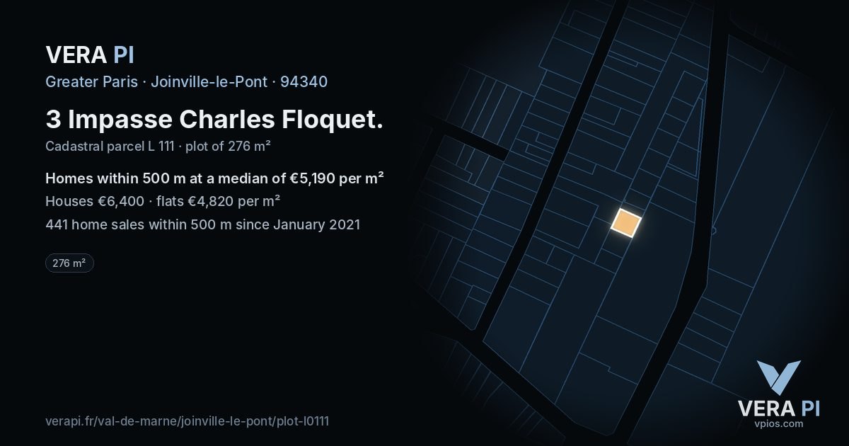 3 Impasse Charles Floquet, Joinville-le-Pont at night – the plot lit, the parcels around coloured by the prices near them