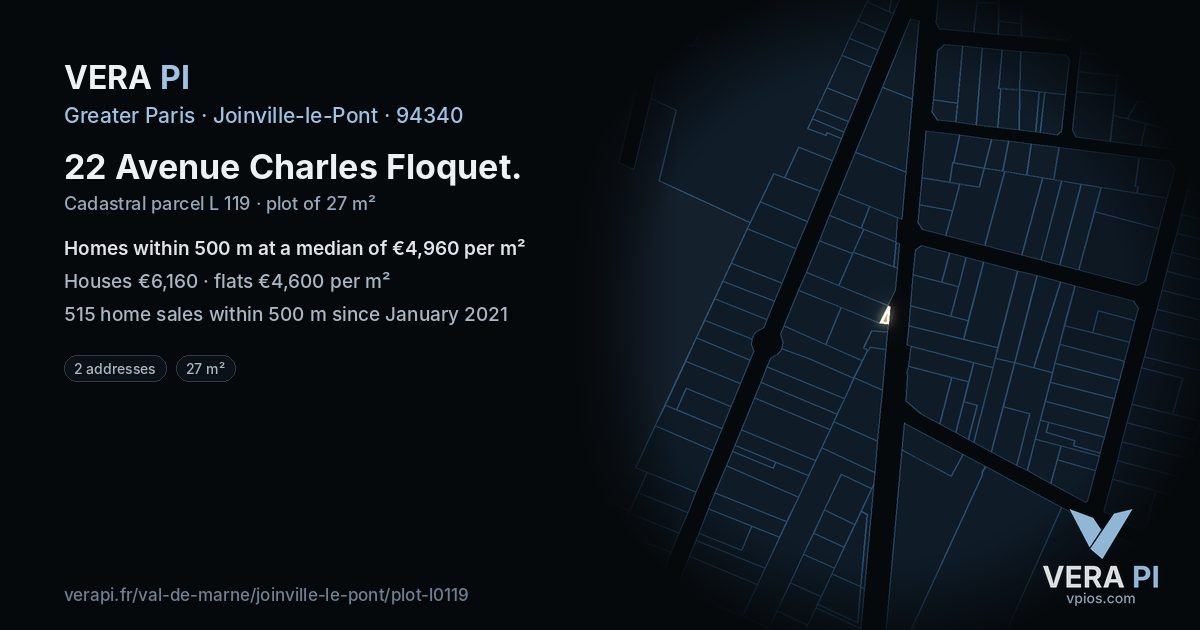 22 Avenue Charles Floquet, Joinville-le-Pont at night – the plot lit, the parcels around coloured by the prices near them