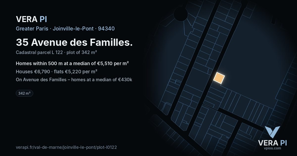 35 Avenue des Familles, Joinville-le-Pont at night – the plot lit, the parcels around coloured by the prices near them