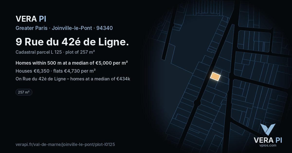 9 Rue du 42é de Ligne, Joinville-le-Pont at night – the plot lit, the parcels around coloured by the prices near them