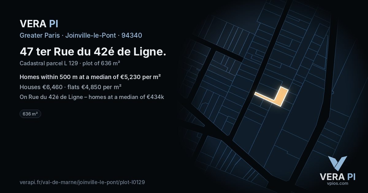47 ter Rue du 42é de Ligne, Joinville-le-Pont at night – the plot lit, the parcels around coloured by the prices near them