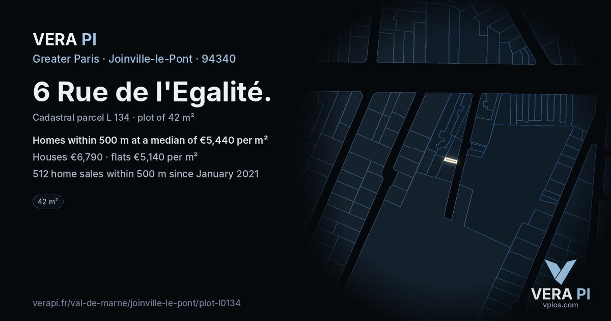 6 Rue de l'Egalité, Joinville-le-Pont at night – the plot lit, the parcels around coloured by the prices near them