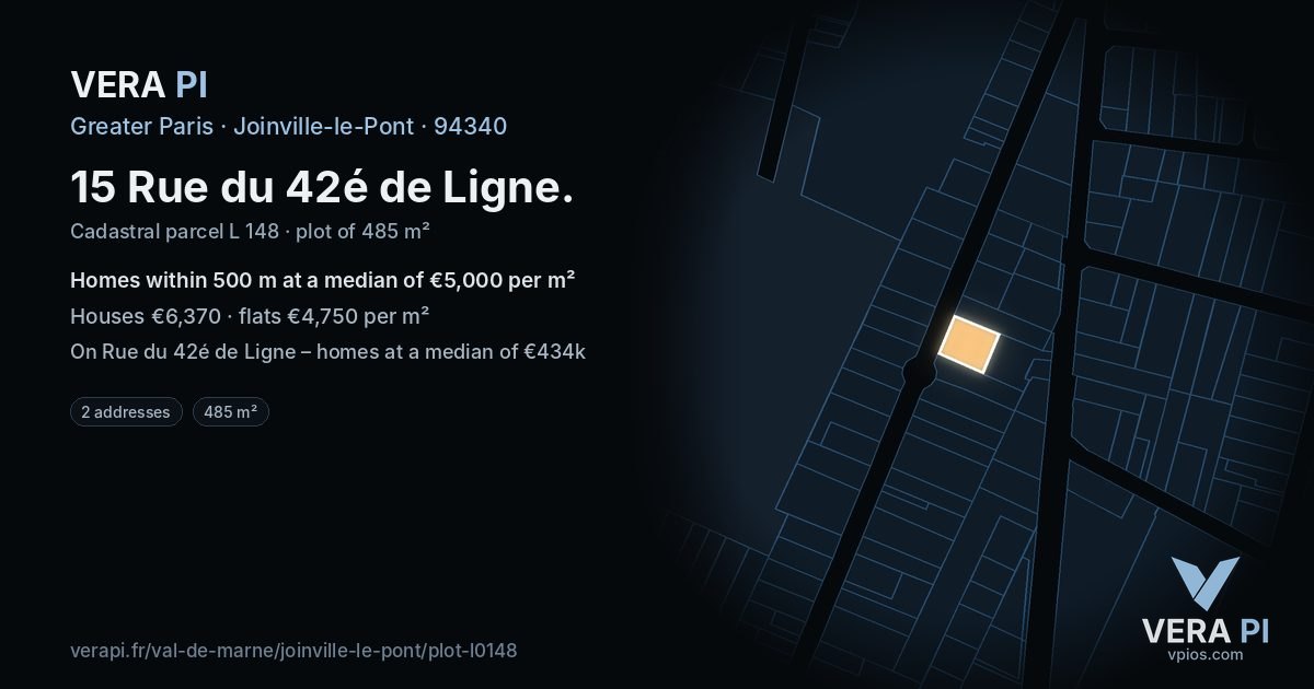 15 Rue du 42é de Ligne, Joinville-le-Pont at night – the plot lit, the parcels around coloured by the prices near them