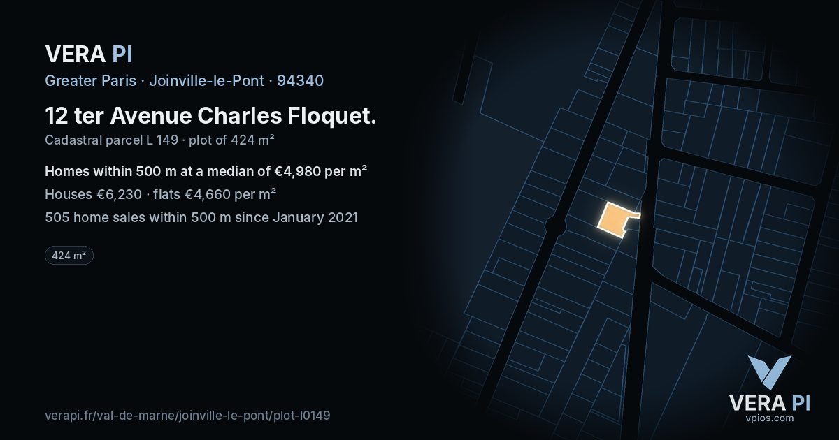 12 ter Avenue Charles Floquet, Joinville-le-Pont at night – the plot lit, the parcels around coloured by the prices near them