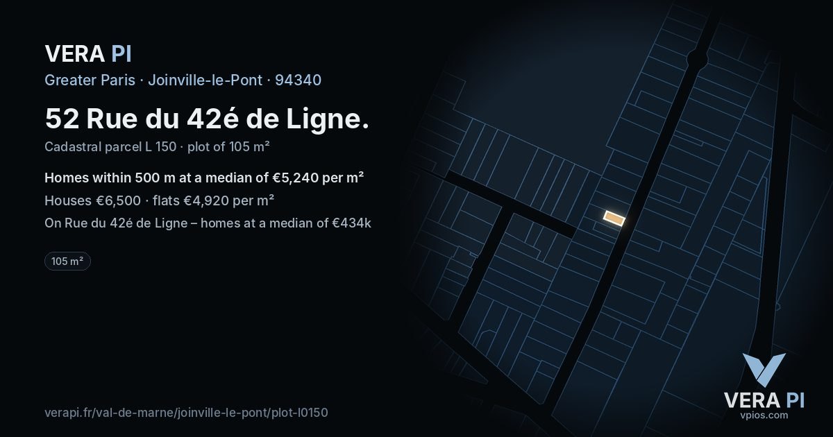 52 Rue du 42é de Ligne, Joinville-le-Pont at night – the plot lit, the parcels around coloured by the prices near them