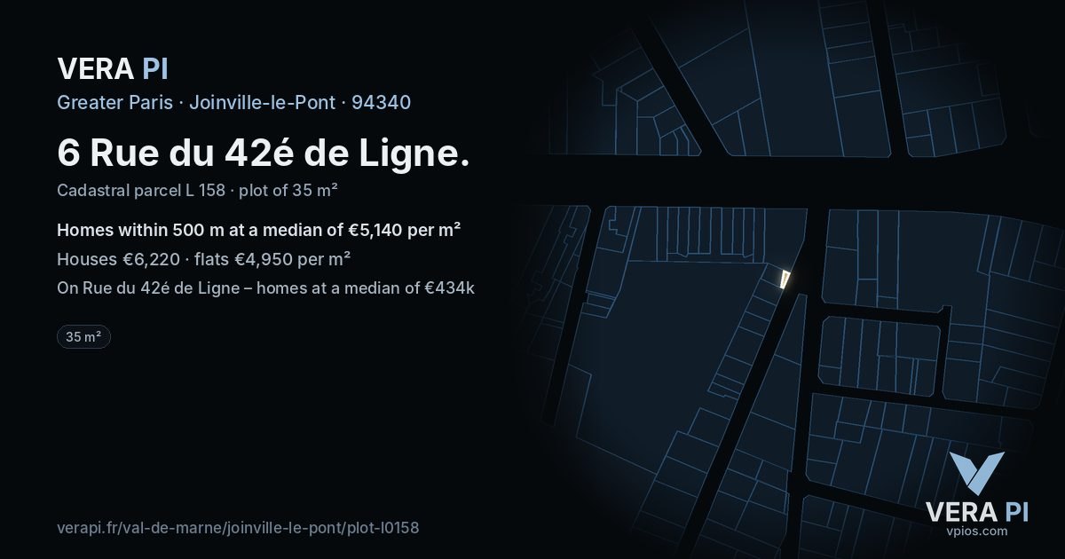 6 Rue du 42é de Ligne, Joinville-le-Pont at night – the plot lit, the parcels around coloured by the prices near them
