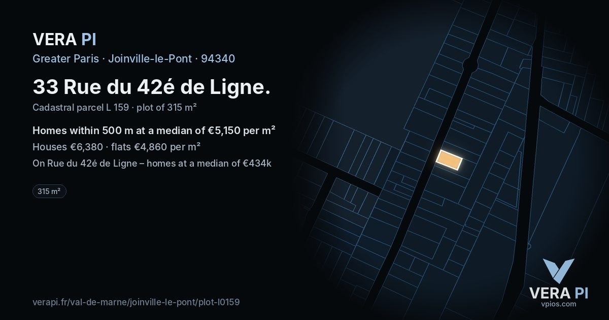 33 Rue du 42é de Ligne, Joinville-le-Pont at night – the plot lit, the parcels around coloured by the prices near them