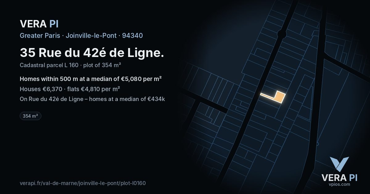 35 Rue du 42é de Ligne, Joinville-le-Pont at night – the plot lit, the parcels around coloured by the prices near them