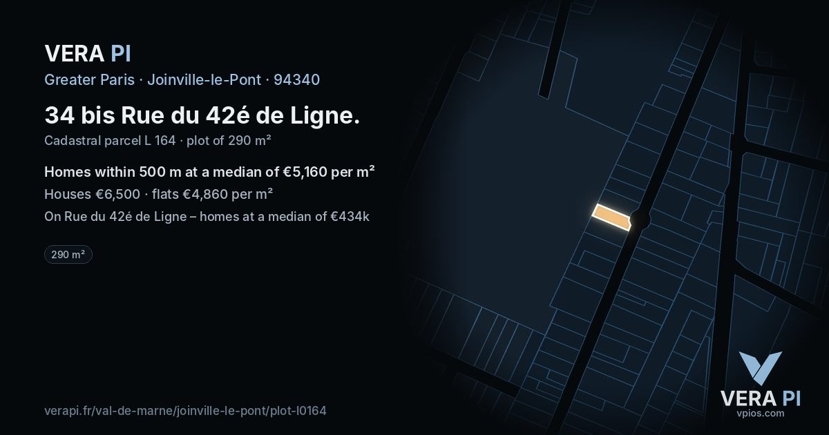34 bis Rue du 42é de Ligne, Joinville-le-Pont at night – the plot lit, the parcels around coloured by the prices near them