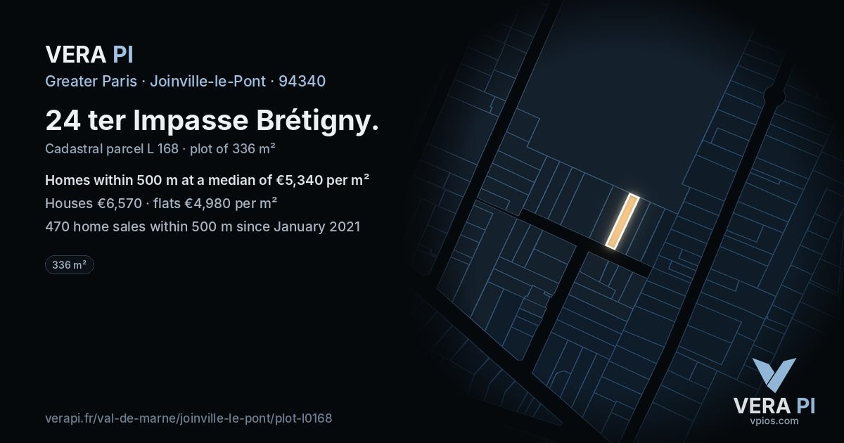 24 ter Impasse Brétigny, Joinville-le-Pont at night – the plot lit, the parcels around coloured by the prices near them