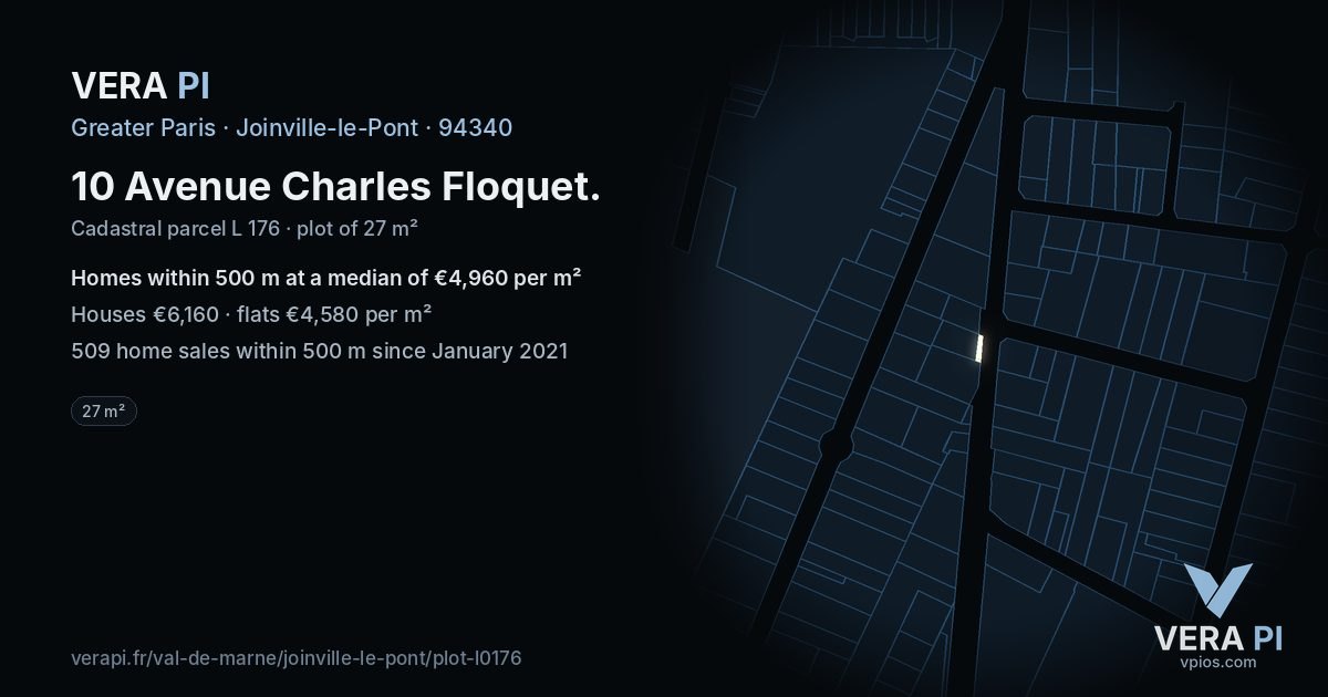 10 Avenue Charles Floquet, Joinville-le-Pont at night – the plot lit, the parcels around coloured by the prices near them