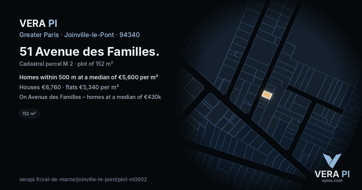 51 Avenue des Familles, Joinville-le-Pont at night – the plot lit, the parcels around coloured by the prices near them