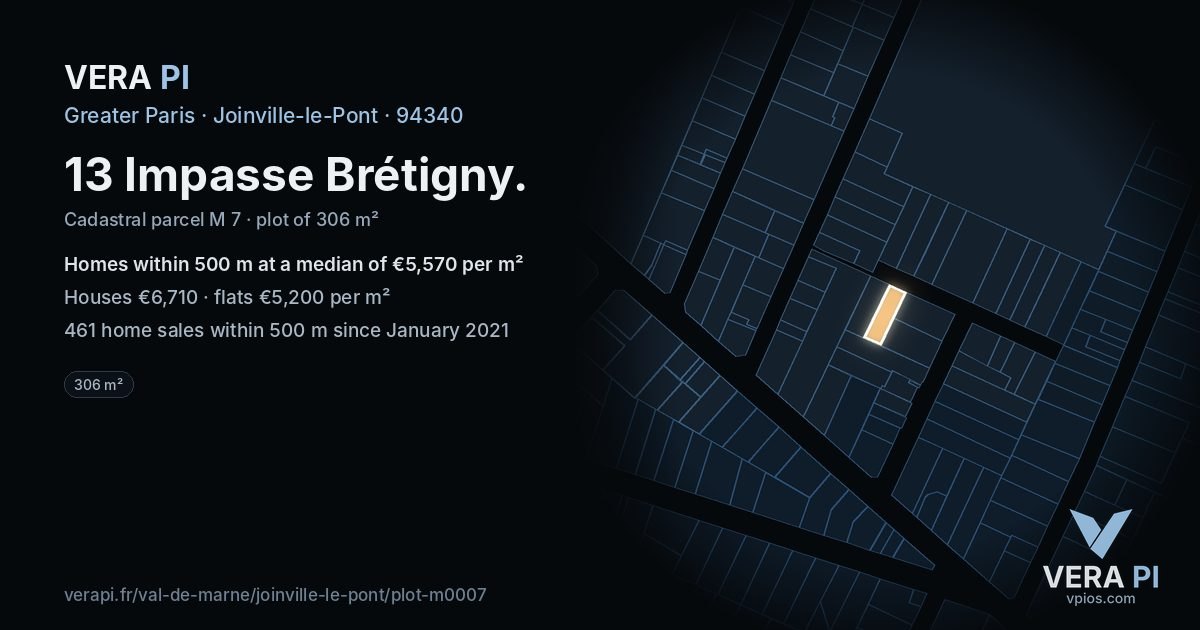 13 Impasse Brétigny, Joinville-le-Pont at night – the plot lit, the parcels around coloured by the prices near them