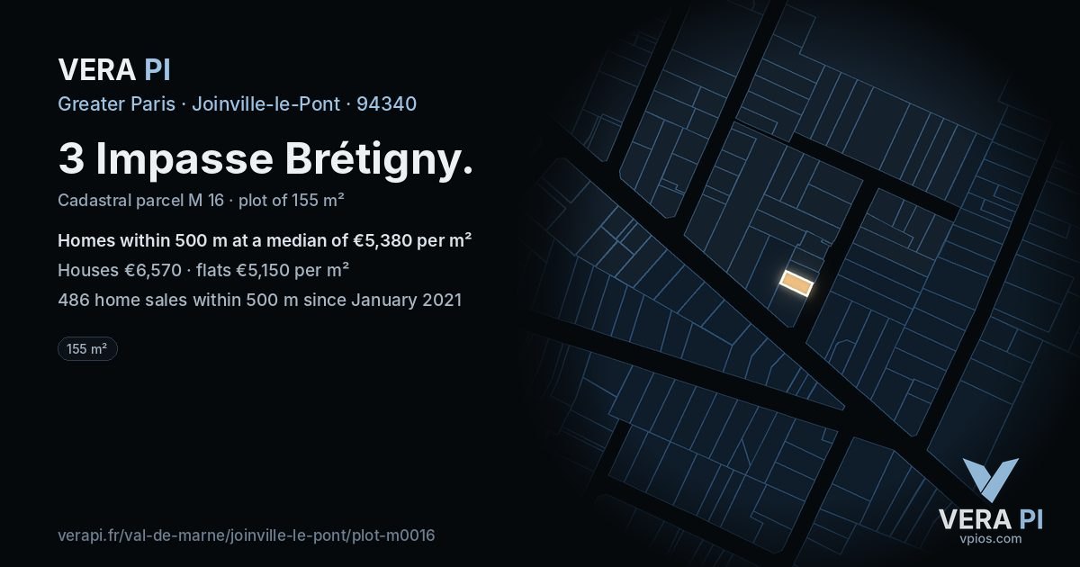 3 Impasse Brétigny, Joinville-le-Pont at night – the plot lit, the parcels around coloured by the prices near them