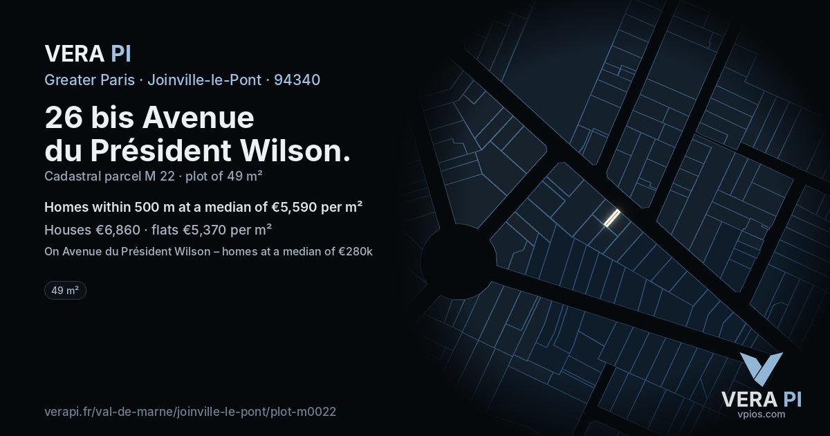 26 bis Avenue du Président Wilson, Joinville-le-Pont at night – the plot lit, the parcels around coloured by the prices near them
