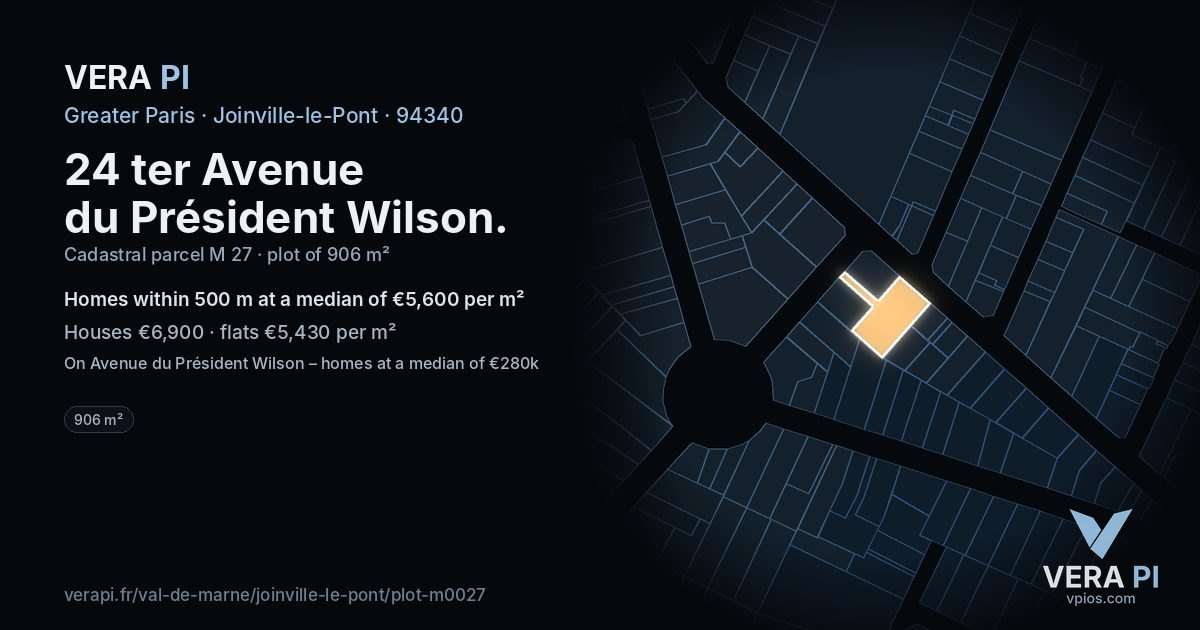24 ter Avenue du Président Wilson, Joinville-le-Pont at night – the plot lit, the parcels around coloured by the prices near them
