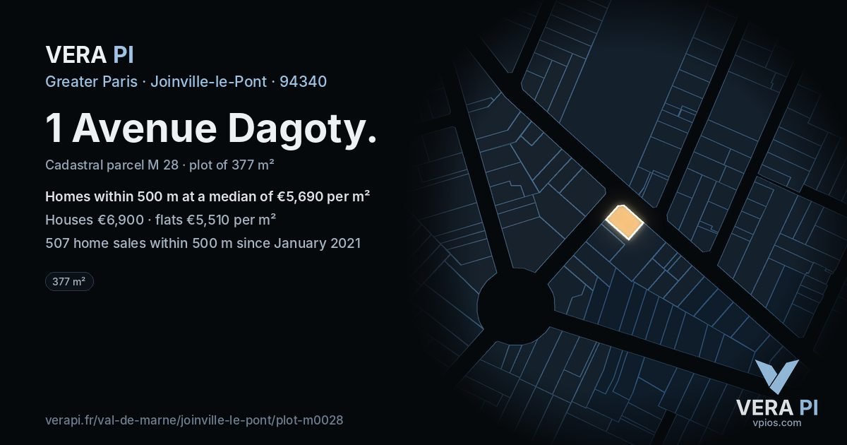 1 Avenue Dagoty, Joinville-le-Pont at night – the plot lit, the parcels around coloured by the prices near them