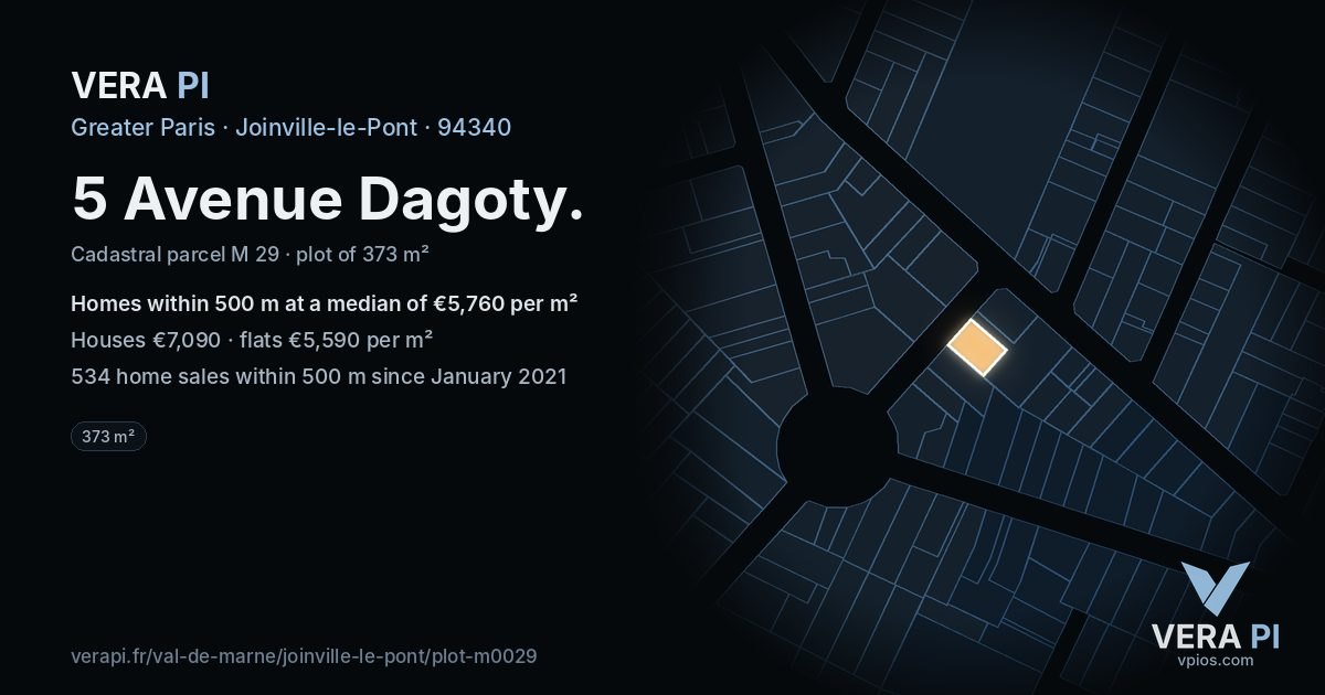5 Avenue Dagoty, Joinville-le-Pont at night – the plot lit, the parcels around coloured by the prices near them