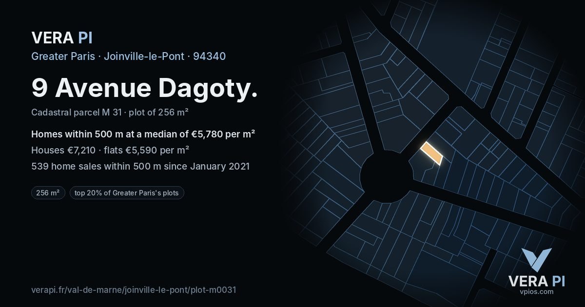 9 Avenue Dagoty, Joinville-le-Pont at night – the plot lit, the parcels around coloured by the prices near them