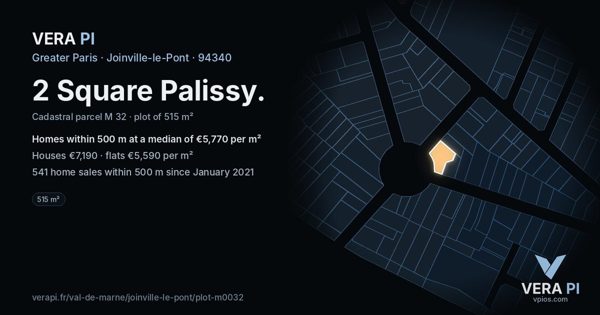 2 Square Palissy, Joinville-le-Pont at night – the plot lit, the parcels around coloured by the prices near them