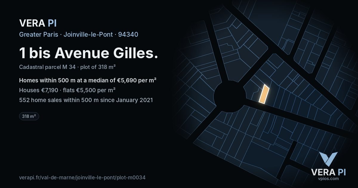 1 bis Avenue Gilles, Joinville-le-Pont at night – the plot lit, the parcels around coloured by the prices near them