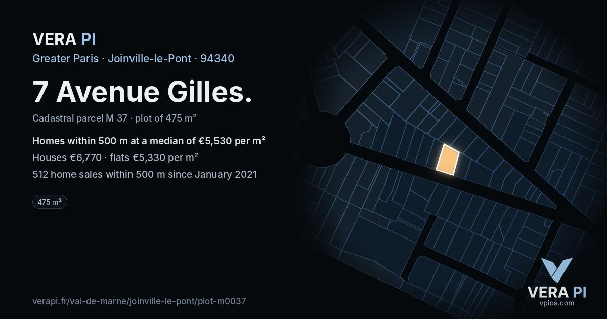 7 Avenue Gilles, Joinville-le-Pont at night – the plot lit, the parcels around coloured by the prices near them