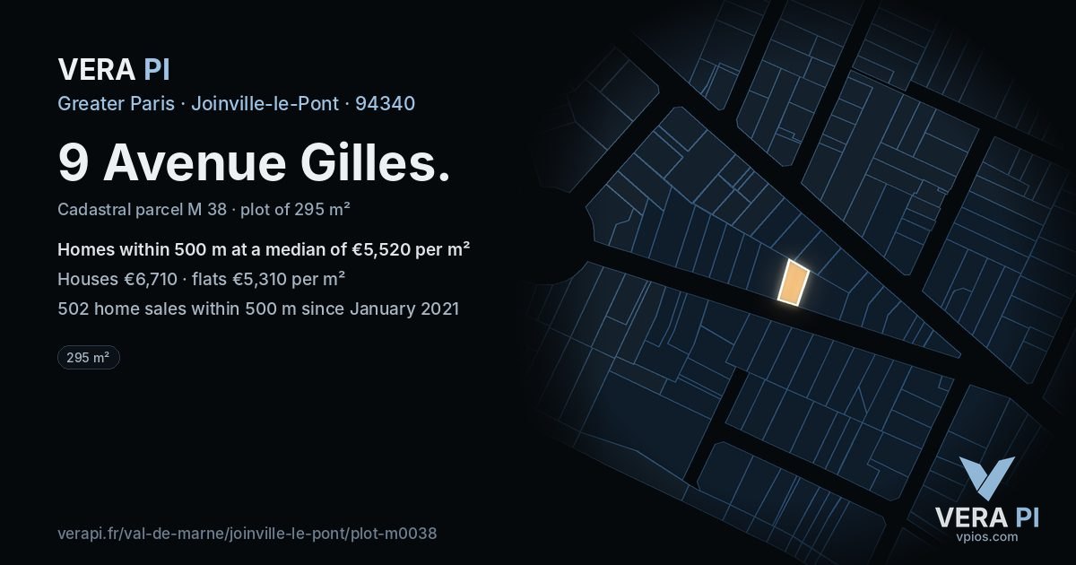 9 Avenue Gilles, Joinville-le-Pont at night – the plot lit, the parcels around coloured by the prices near them