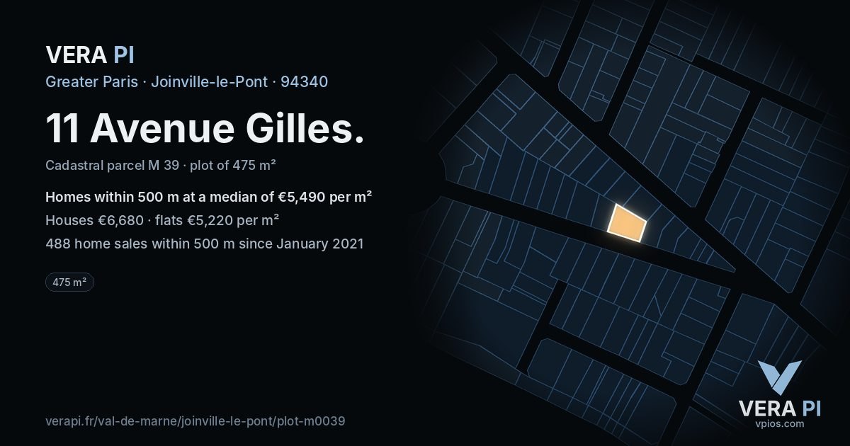 11 Avenue Gilles, Joinville-le-Pont at night – the plot lit, the parcels around coloured by the prices near them