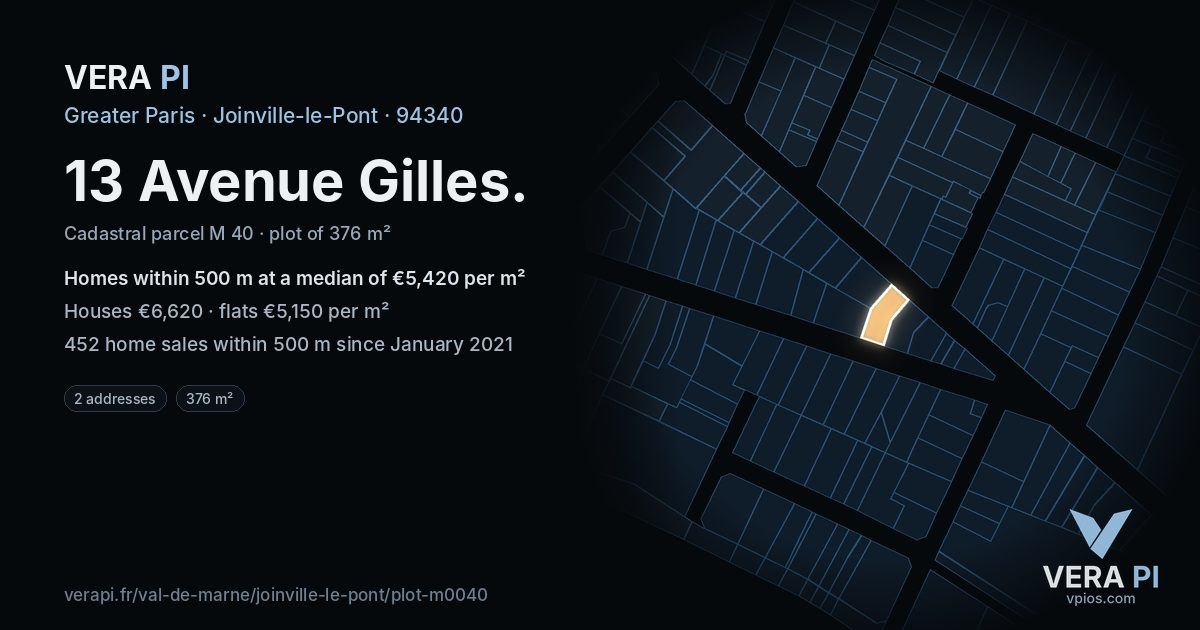 13 Avenue Gilles, Joinville-le-Pont at night – the plot lit, the parcels around coloured by the prices near them