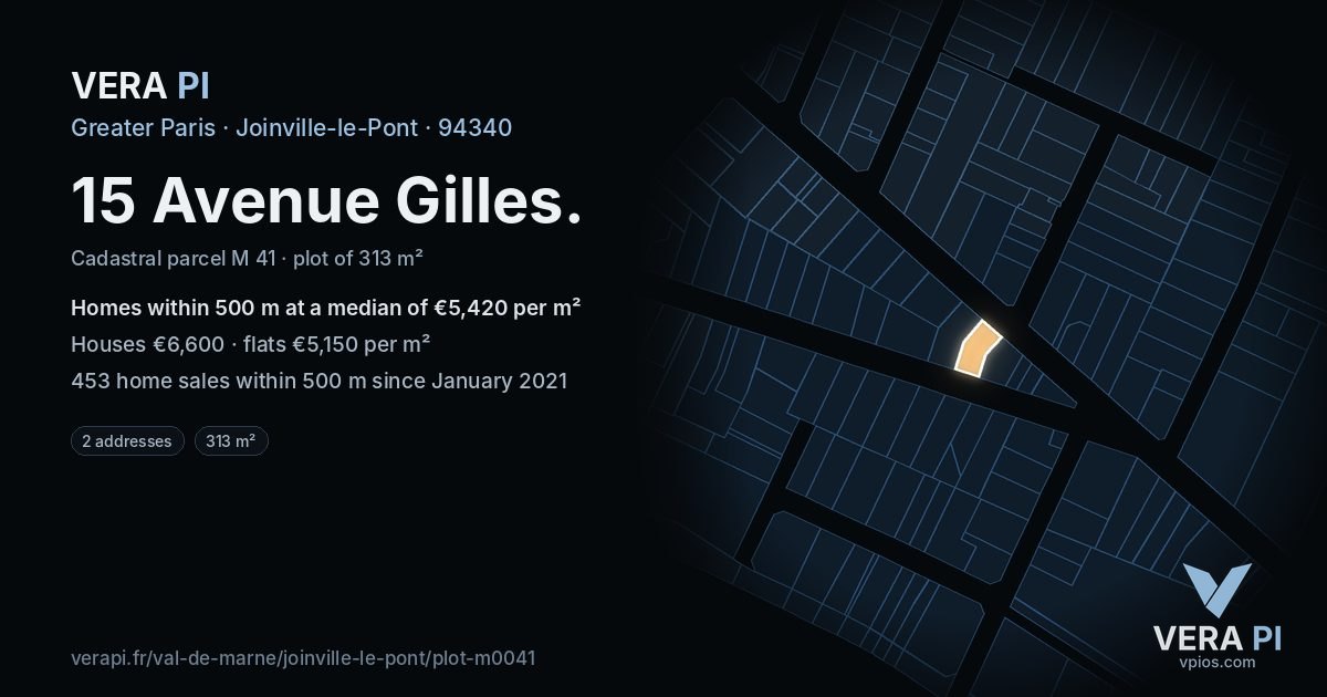 15 Avenue Gilles, Joinville-le-Pont at night – the plot lit, the parcels around coloured by the prices near them