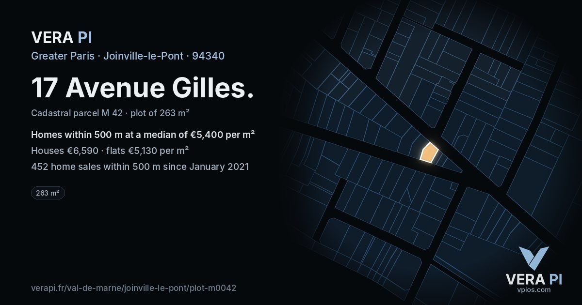 17 Avenue Gilles, Joinville-le-Pont at night – the plot lit, the parcels around coloured by the prices near them