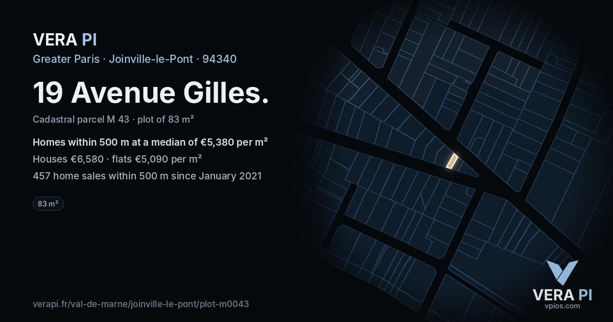 19 Avenue Gilles, Joinville-le-Pont at night – the plot lit, the parcels around coloured by the prices near them
