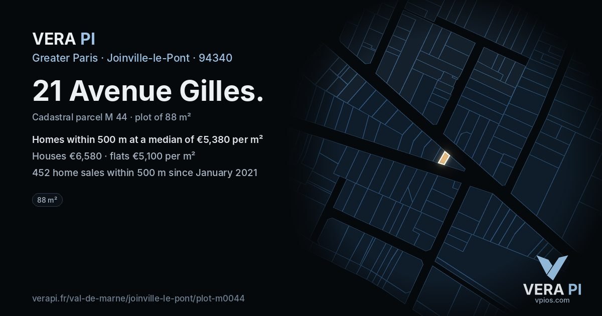 21 Avenue Gilles, Joinville-le-Pont at night – the plot lit, the parcels around coloured by the prices near them