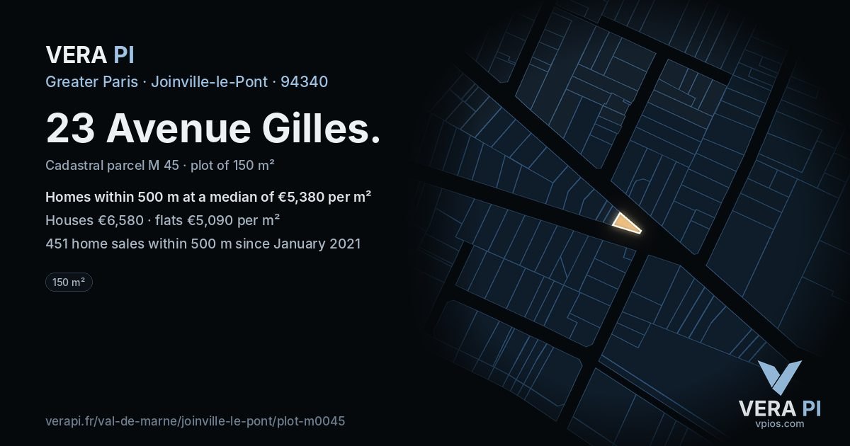 23 Avenue Gilles, Joinville-le-Pont at night – the plot lit, the parcels around coloured by the prices near them