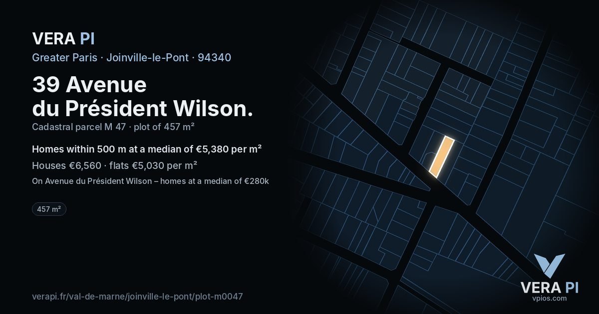 39 Avenue du Président Wilson, Joinville-le-Pont at night – the plot lit, the parcels around coloured by the prices near them