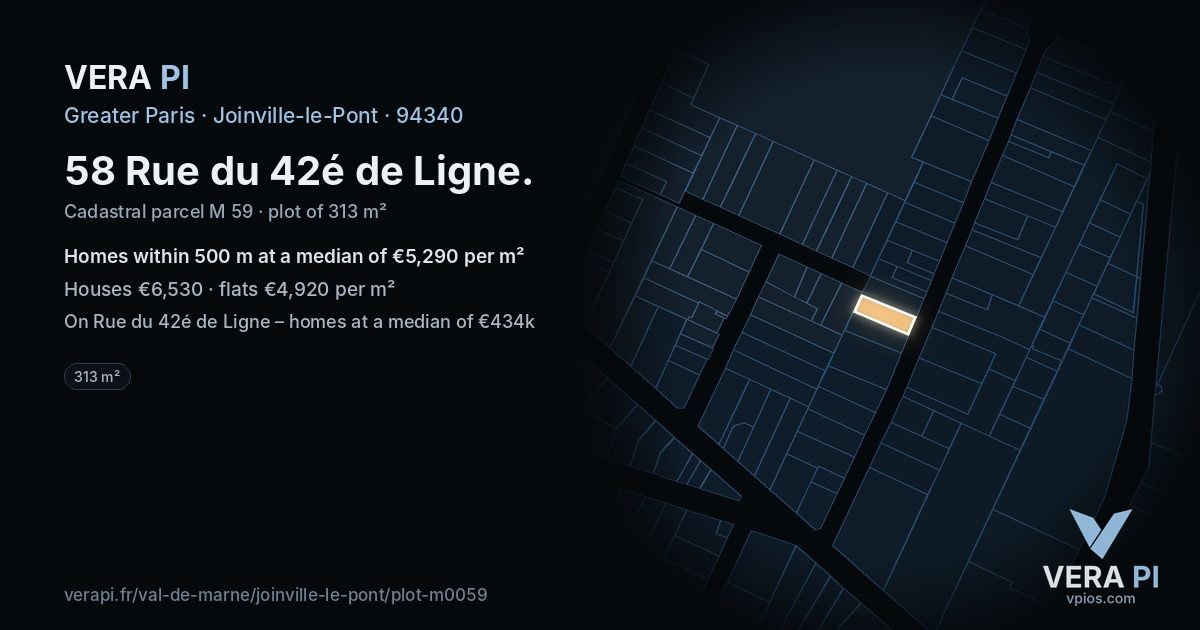58 Rue du 42é de Ligne, Joinville-le-Pont at night – the plot lit, the parcels around coloured by the prices near them