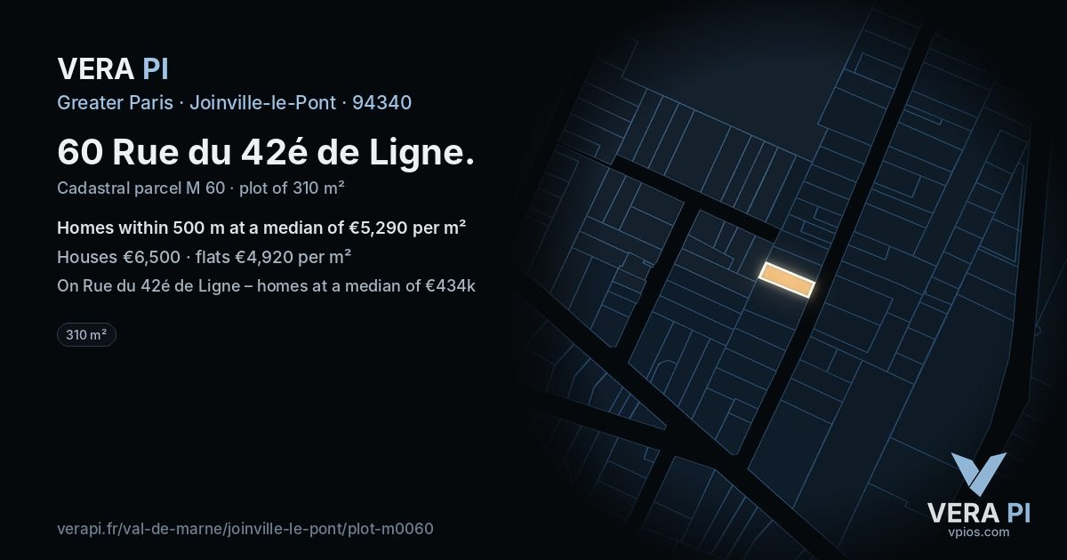 60 Rue du 42é de Ligne, Joinville-le-Pont at night – the plot lit, the parcels around coloured by the prices near them