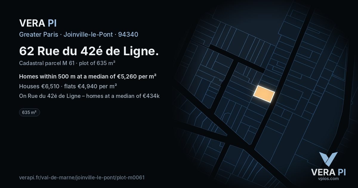 62 Rue du 42é de Ligne, Joinville-le-Pont at night – the plot lit, the parcels around coloured by the prices near them