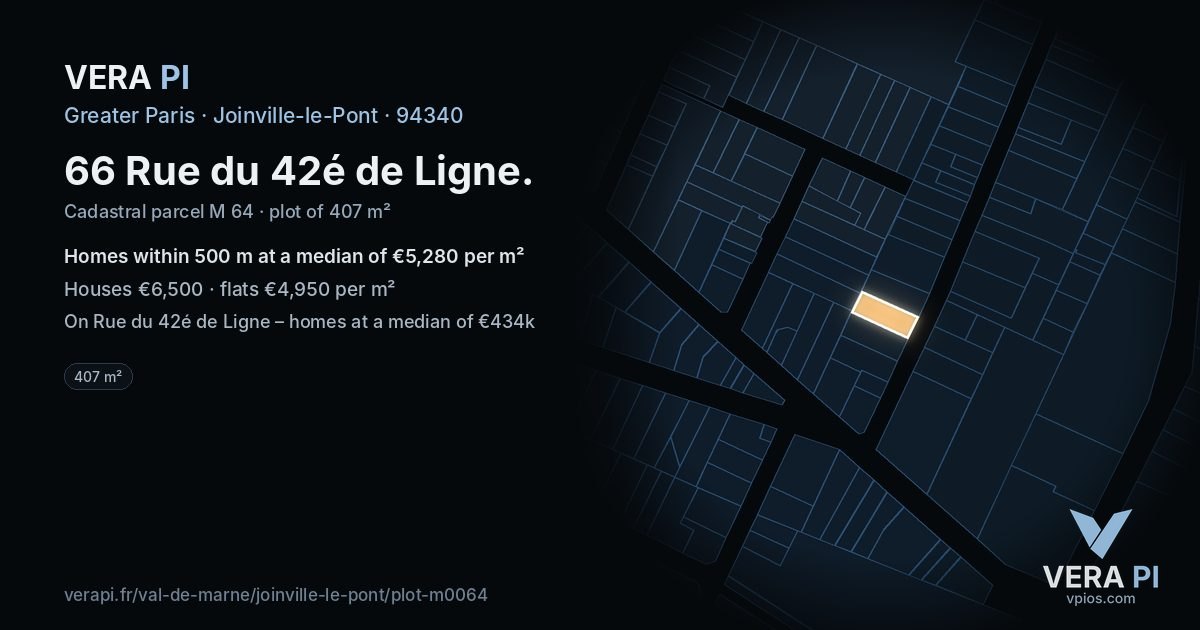 66 Rue du 42é de Ligne, Joinville-le-Pont at night – the plot lit, the parcels around coloured by the prices near them