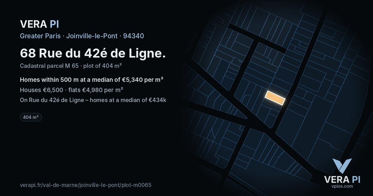 68 Rue du 42é de Ligne, Joinville-le-Pont at night – the plot lit, the parcels around coloured by the prices near them