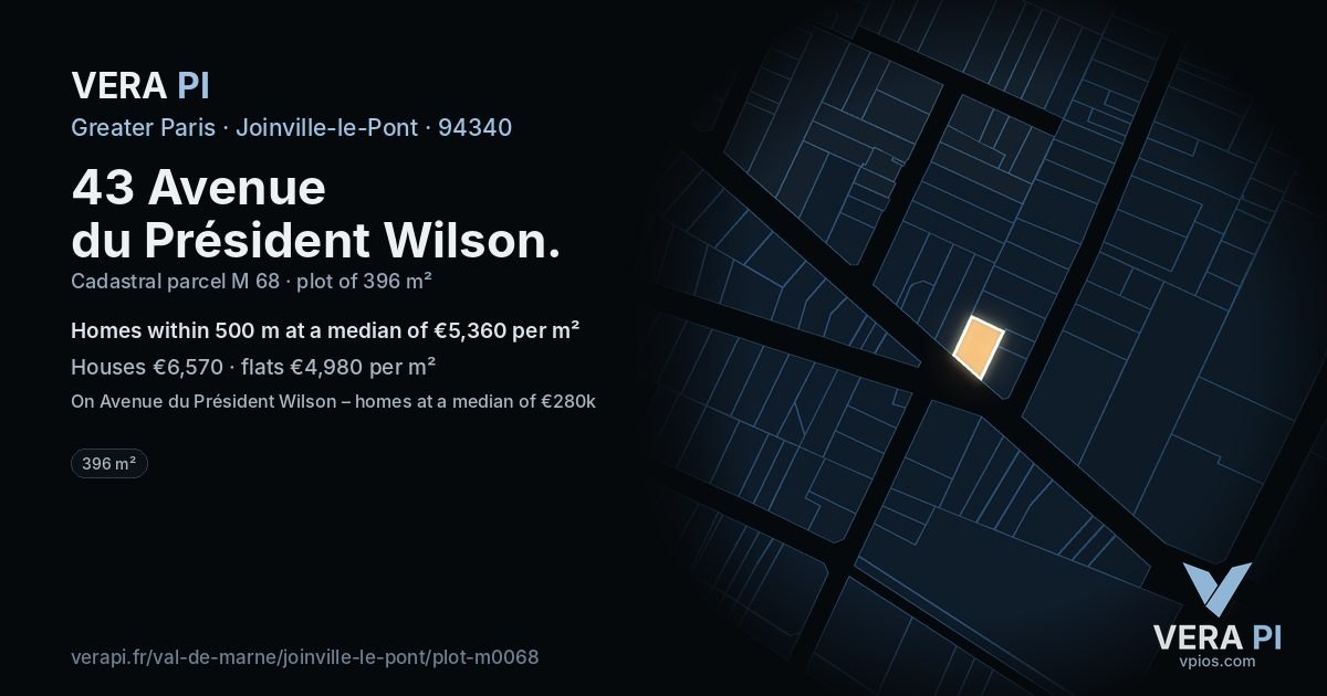 43 Avenue du Président Wilson, Joinville-le-Pont at night – the plot lit, the parcels around coloured by the prices near them