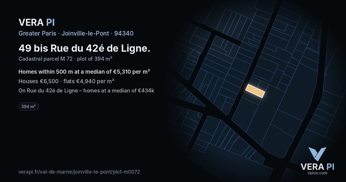 49 bis Rue du 42é de Ligne, Joinville-le-Pont at night – the plot lit, the parcels around coloured by the prices near them