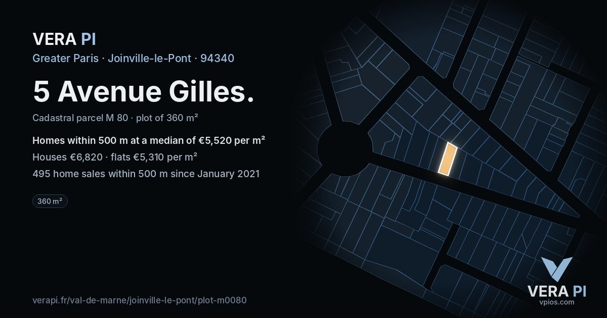 5 Avenue Gilles, Joinville-le-Pont at night – the plot lit, the parcels around coloured by the prices near them