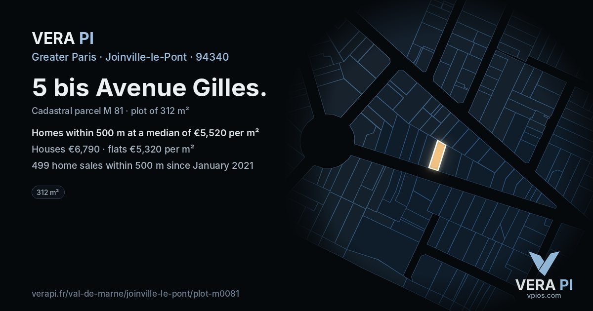 5 bis Avenue Gilles, Joinville-le-Pont at night – the plot lit, the parcels around coloured by the prices near them