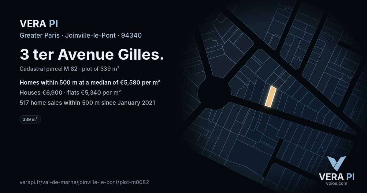 3 ter Avenue Gilles, Joinville-le-Pont at night – the plot lit, the parcels around coloured by the prices near them