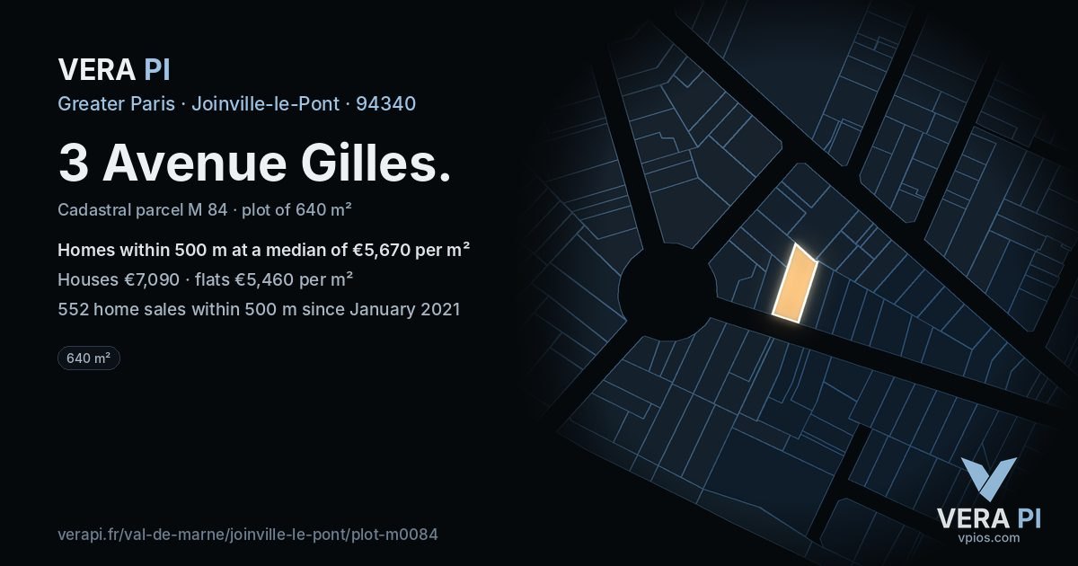 3 Avenue Gilles, Joinville-le-Pont at night – the plot lit, the parcels around coloured by the prices near them