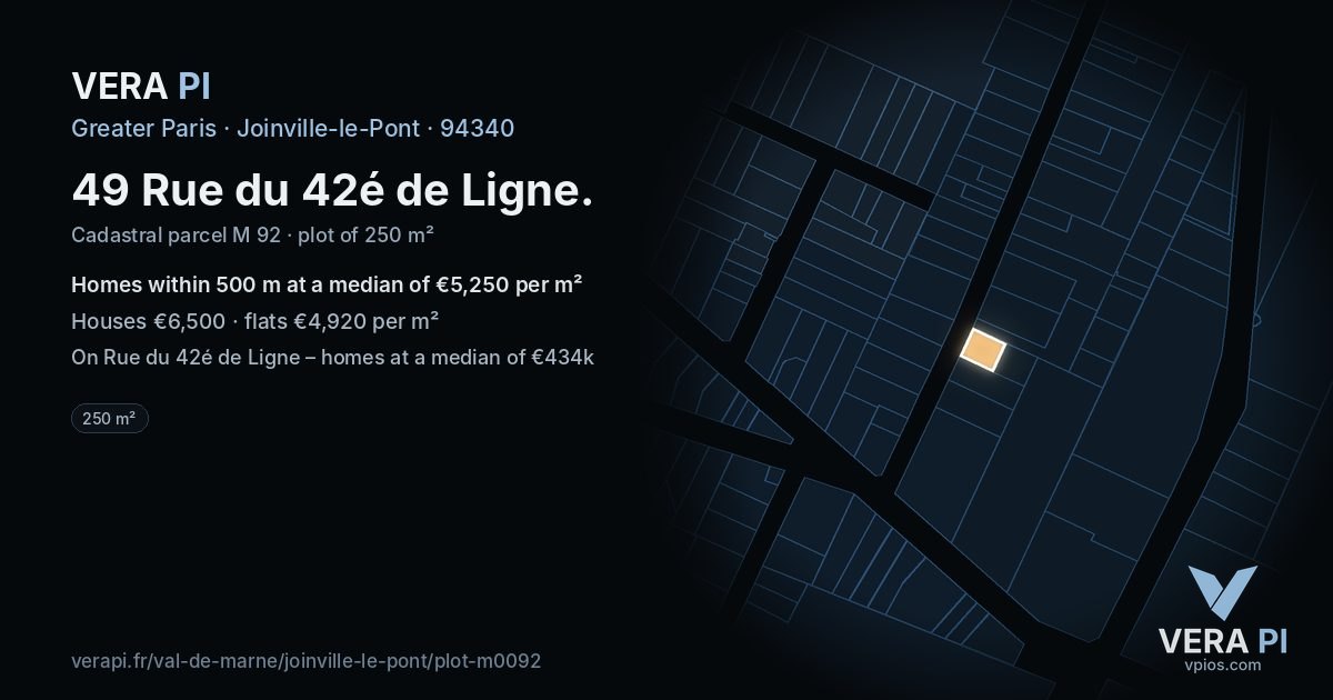 49 Rue du 42é de Ligne, Joinville-le-Pont at night – the plot lit, the parcels around coloured by the prices near them